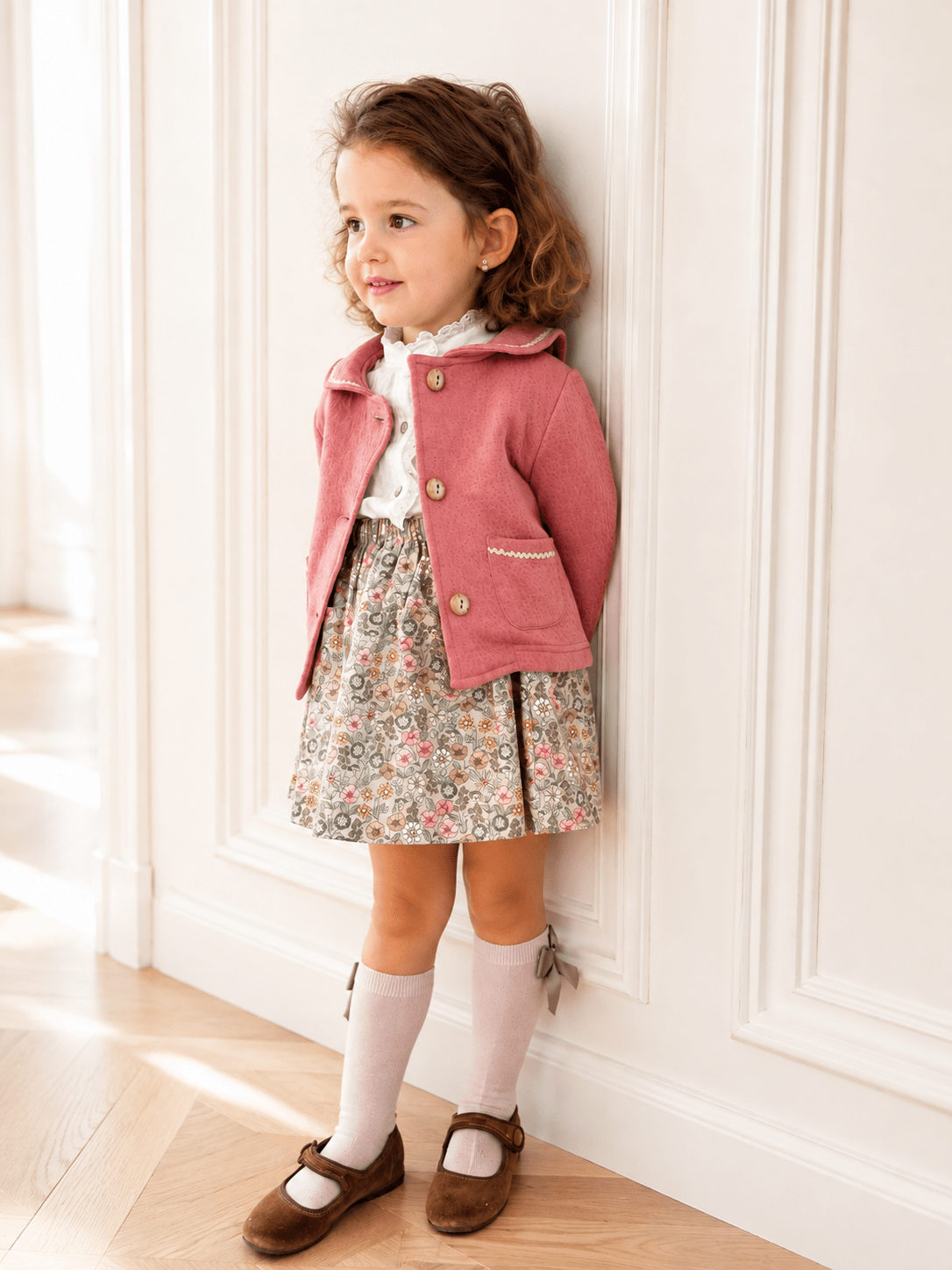 Pink Fleece Jacket with Sailor Collar - Mi Nina Kids