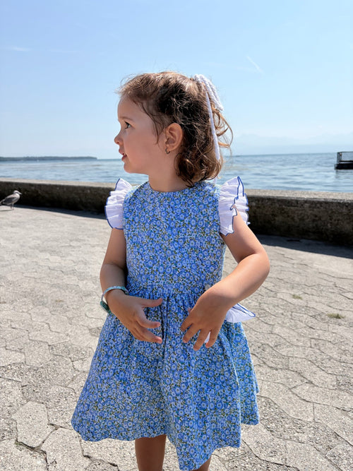 Alessandra Blue Floral Dress With Bow - Mi Nina Kids