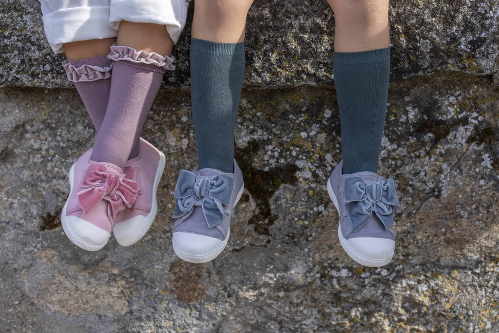 Pisamonas pink velvet bow trainers - Mi Nina Kids