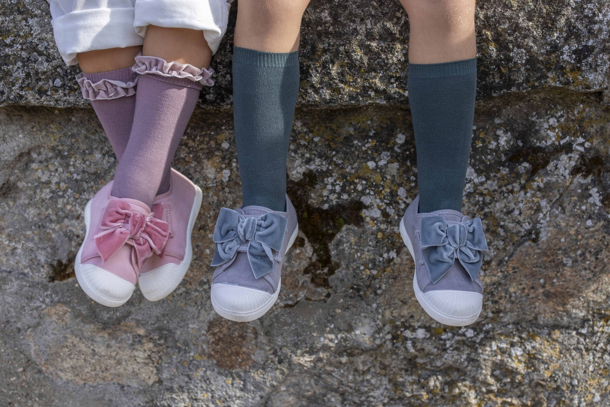 Pisamonas grey velvet bow trainers - Mi Nina Kids