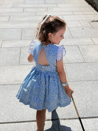 Alessandra Blue Floral Dress With Bow - Mi Nina Kids