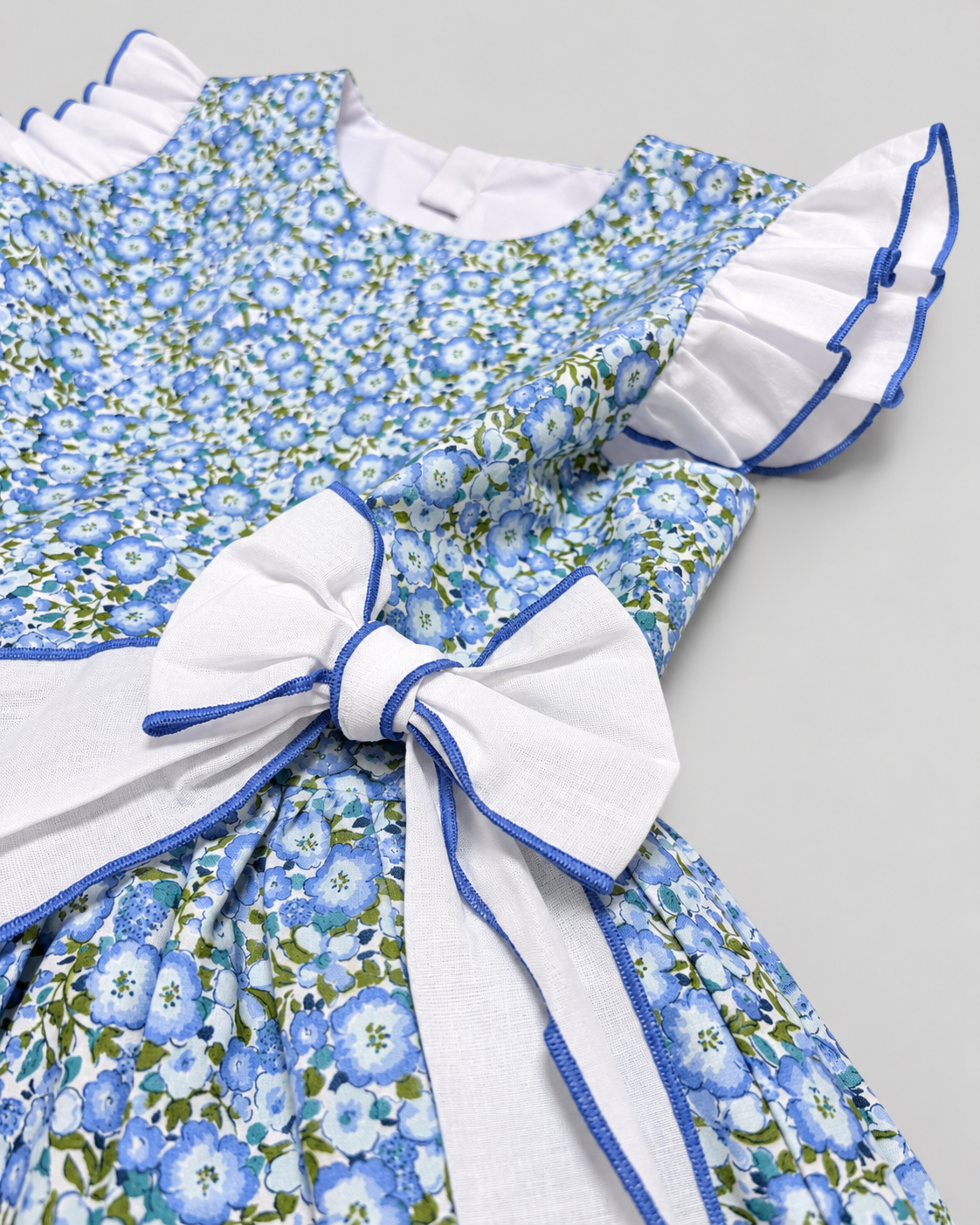 Alessandra Blue Floral Dress With Bow