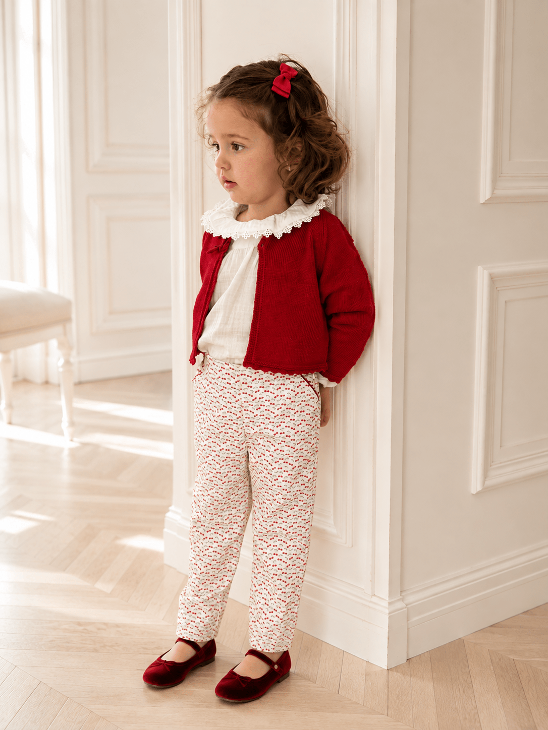 Cherry Print Corduroy Trousers - Mi Nina Kids