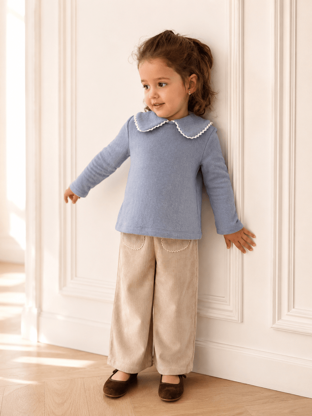 Blue Guipure Collar Sweater - Mi Nina Kids