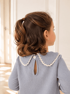 Blue Guipure Collar Sweater - Mi Nina Kids