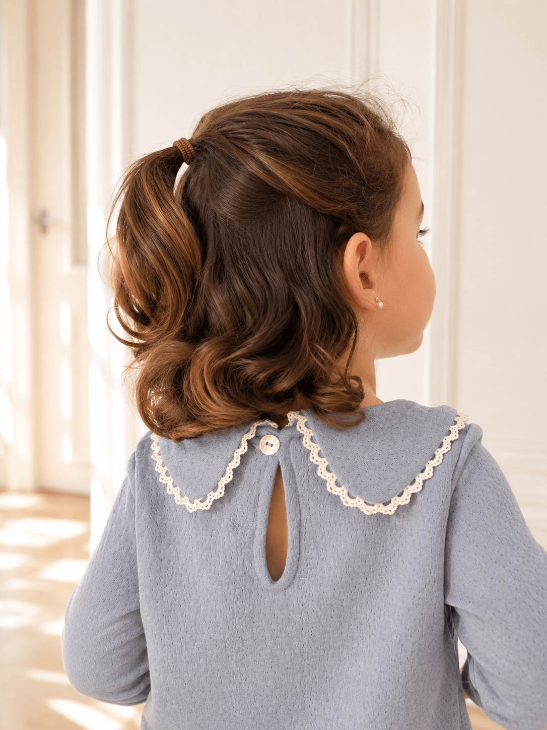 Blue Guipure Collar Sweater - Mi Nina Kids