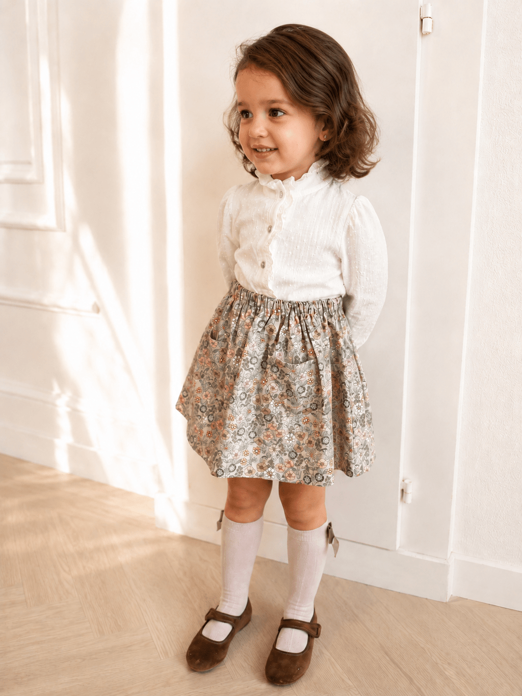 Beige Plumeti Blouse with Embroidery - Mi Nina Kids