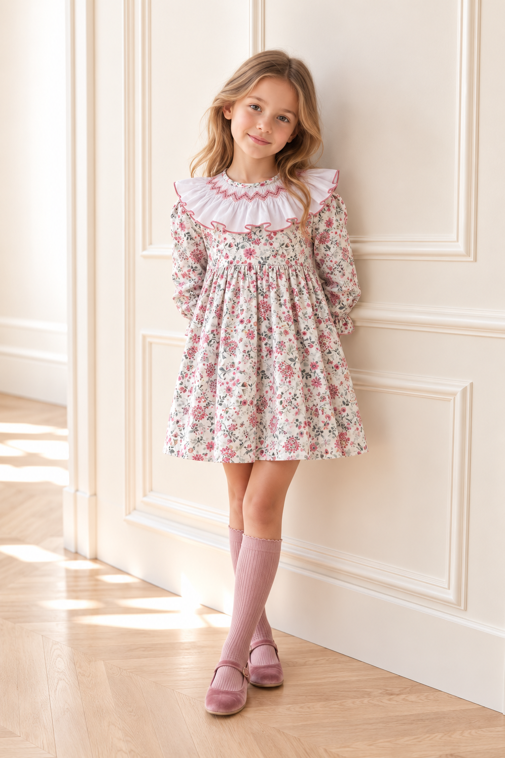 Claudia White Floral Smocked Dress