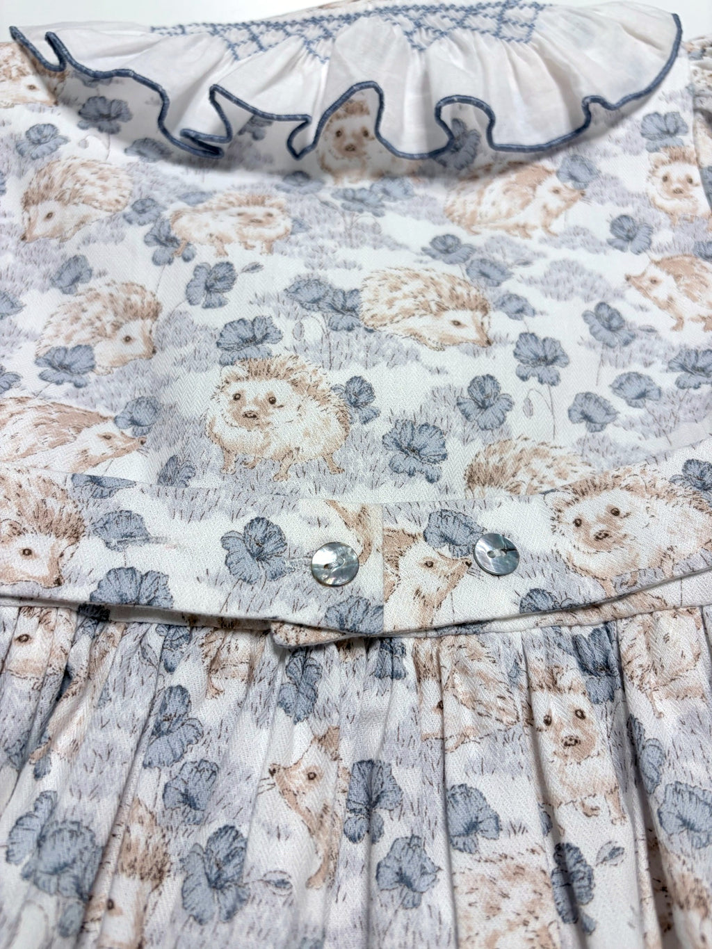 Smocked Dress With Hedgehog Print
