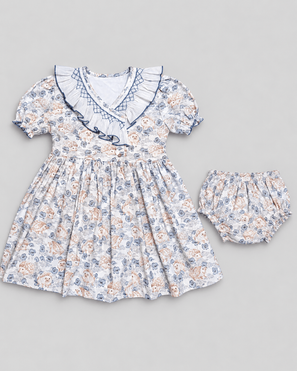 Smocked Dress With Hedgehog Print - Mi Nina Kids