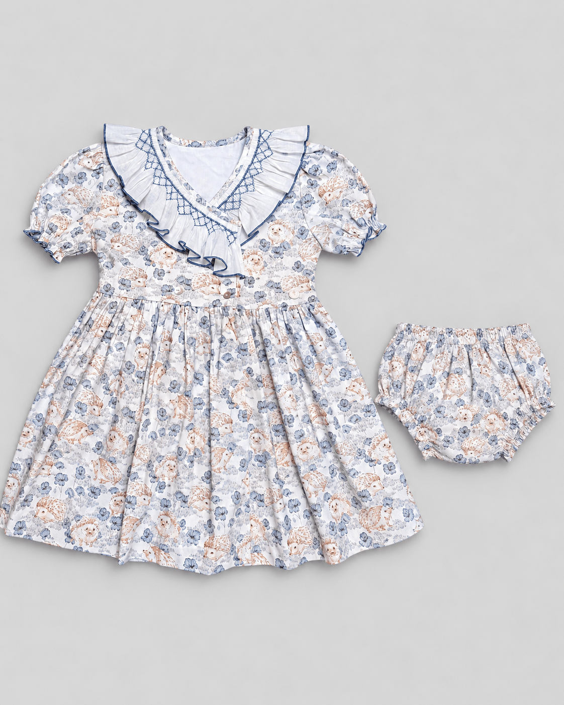 Smocked Dress With Hedgehog Print - Mi Nina Kids