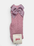 Refined Openwork Perle Knee-High Socks With Delicate Upper Bow