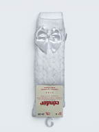 Refined Openwork Perle Knee-High Socks With Delicate Upper Bow - Mi Nina Kids