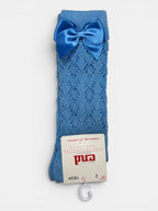 Refined Openwork Perle Knee-High Socks With Delicate Upper Bow - Mi Nina Kids