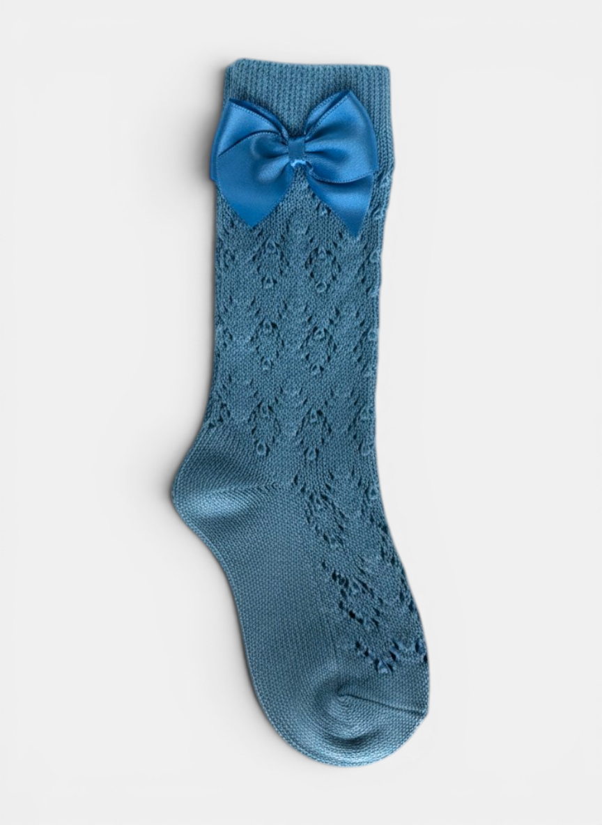 Refined Openwork Perle Knee-High Socks With Delicate Upper Bow