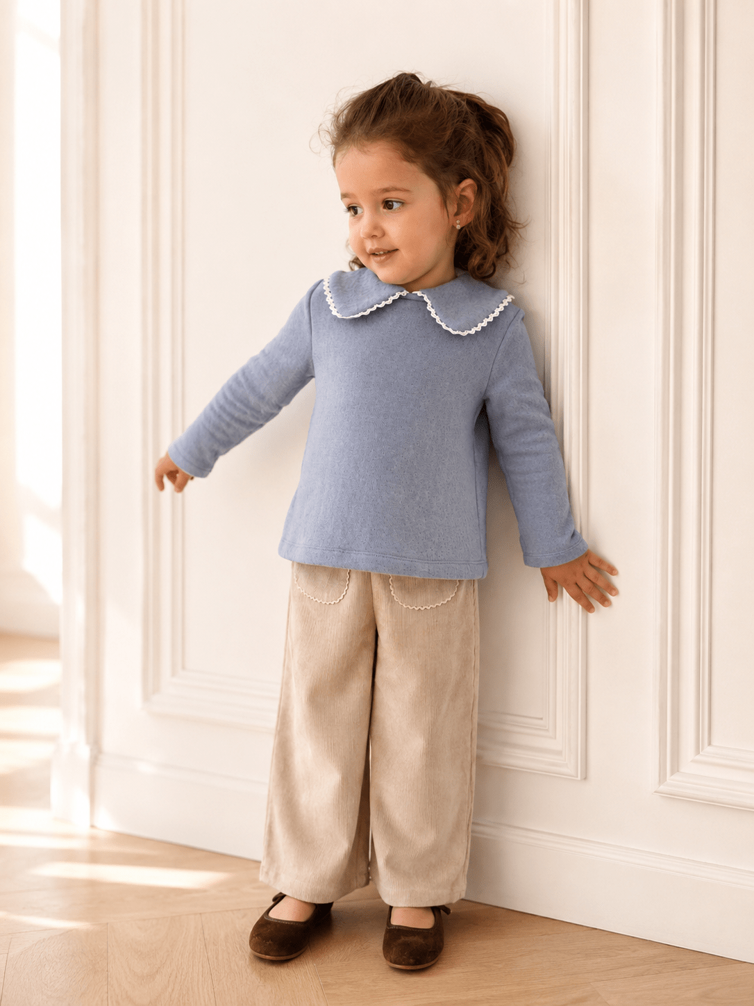 Corduroy Trousers with Ric-Rac Trim - Mi Nina Kids