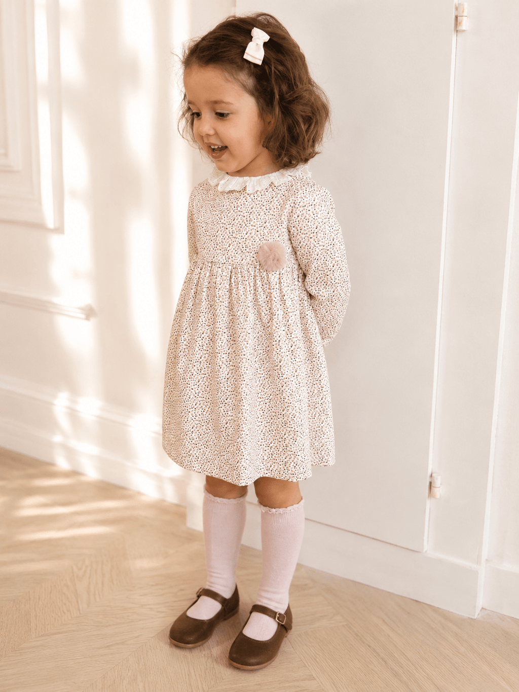 Floral Baby Dress with Embroidered Collar - Mi Nina Kids