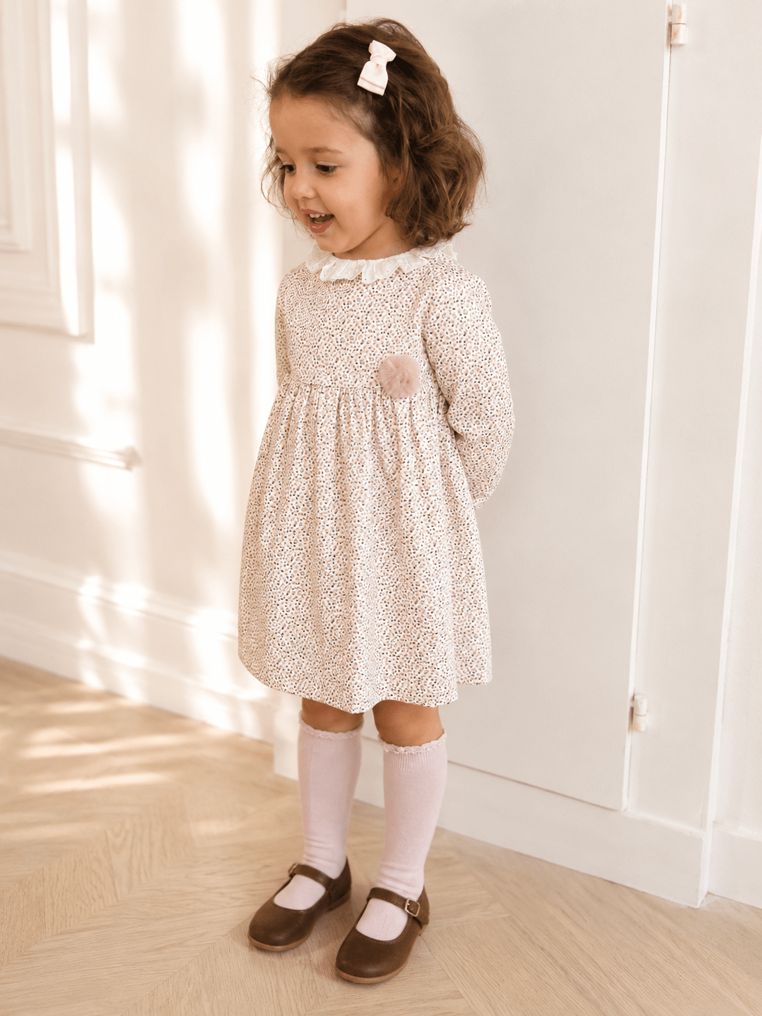 Floral Baby Dress with Embroidered Collar - Mi Nina Kids