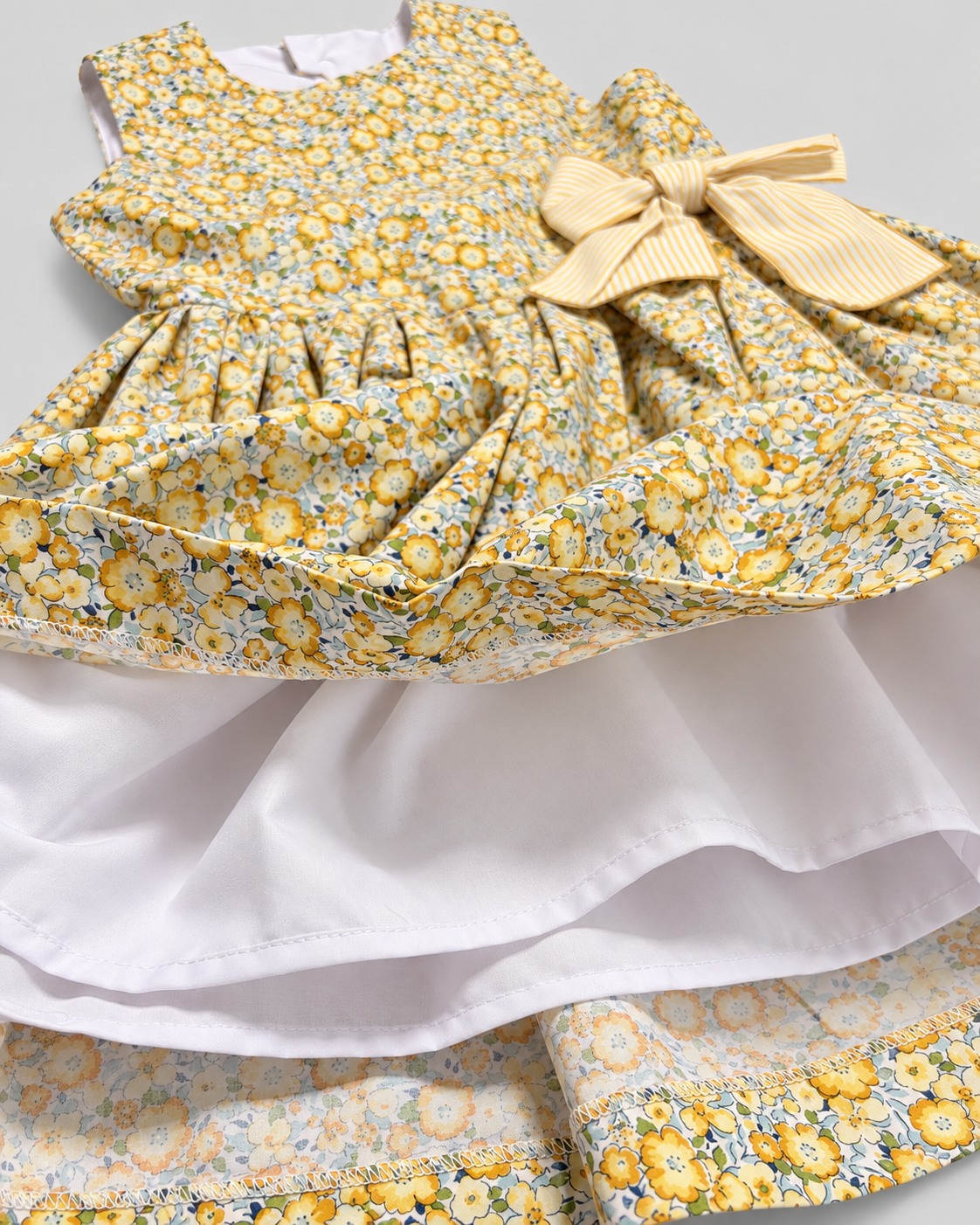 Alessandra Yellow Floral Dress With Bow