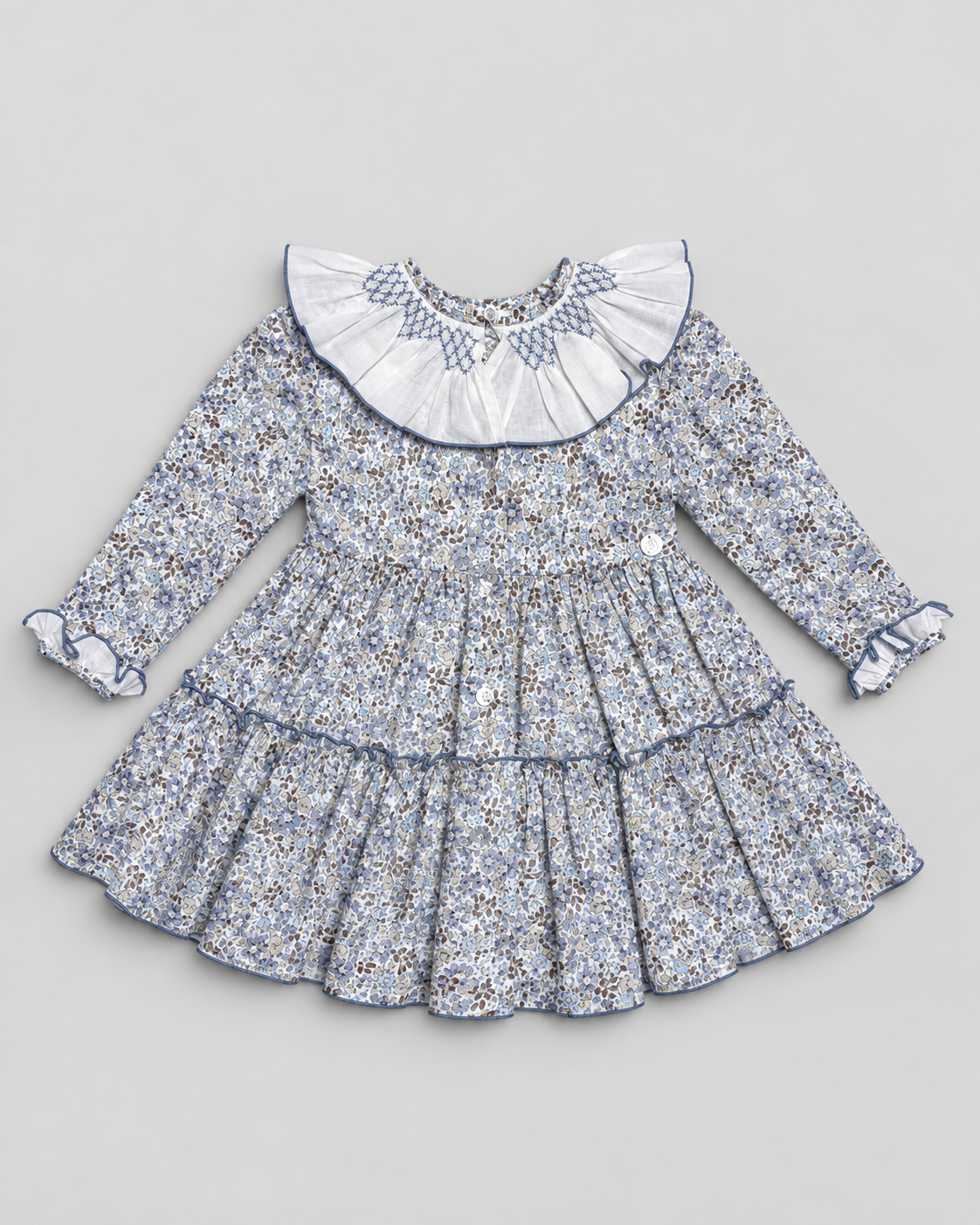 Sofia Blue Smocked Dress With Floral Print