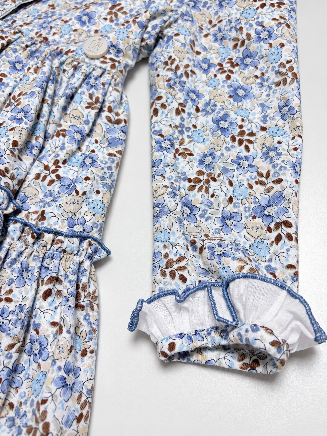 Sofia Blue Smocked Dress With Floral Print