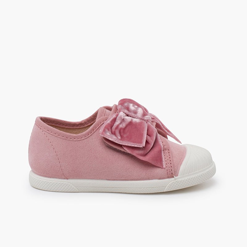 Pisamonas pink velvet bow trainers - Mi Nina Kids
