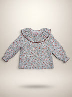 White Blouse With Floral Print - Mi Nina Kids