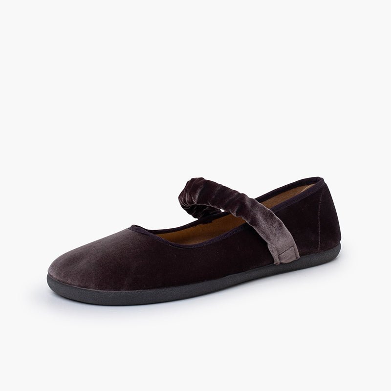 Pisamonas grey velvet barefoot Mary Janes - Mi Nina Kids