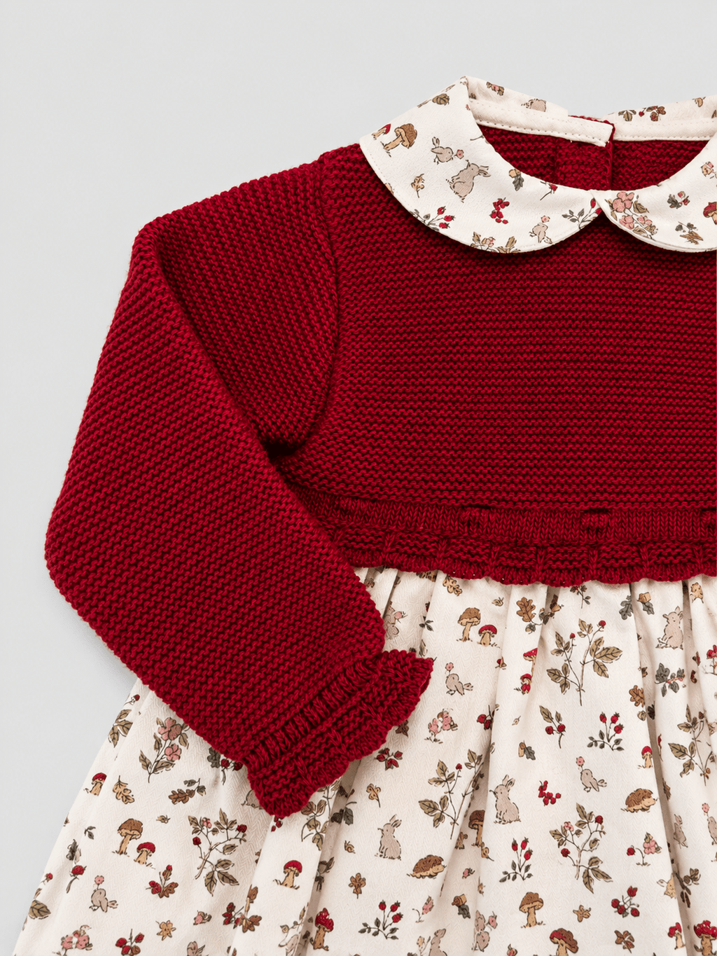 Red Knit Baby Dress with Printed Skirt - Mi Nina Kids