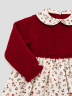 Red Knit Baby Dress with Printed Skirt - Mi Nina Kids