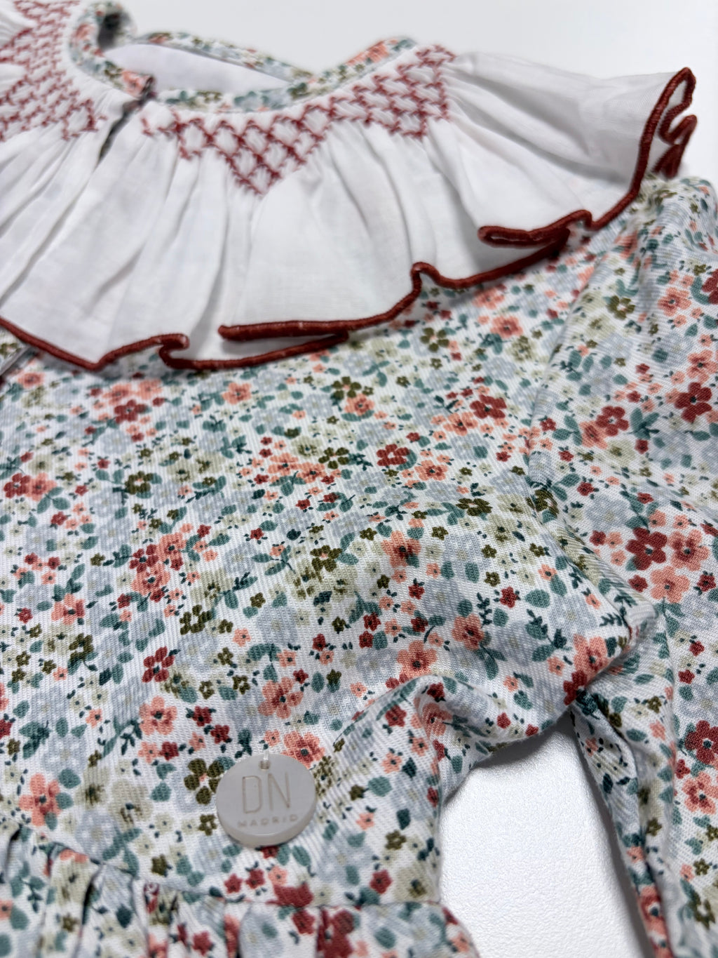 Sofia Terracotta Smocked Dress With Floral Print