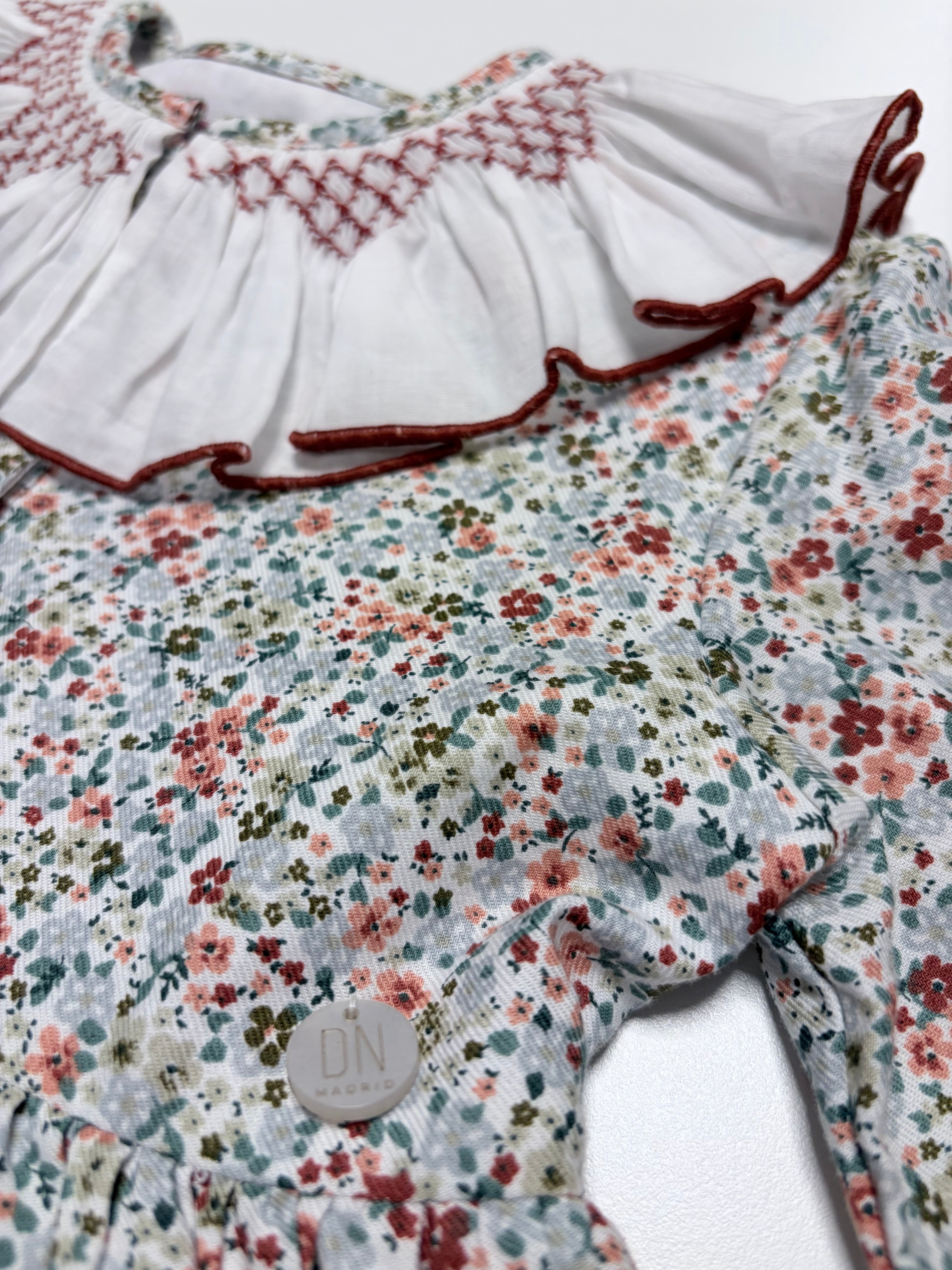 Sofia Terracotta Smocked Dress With Floral Print