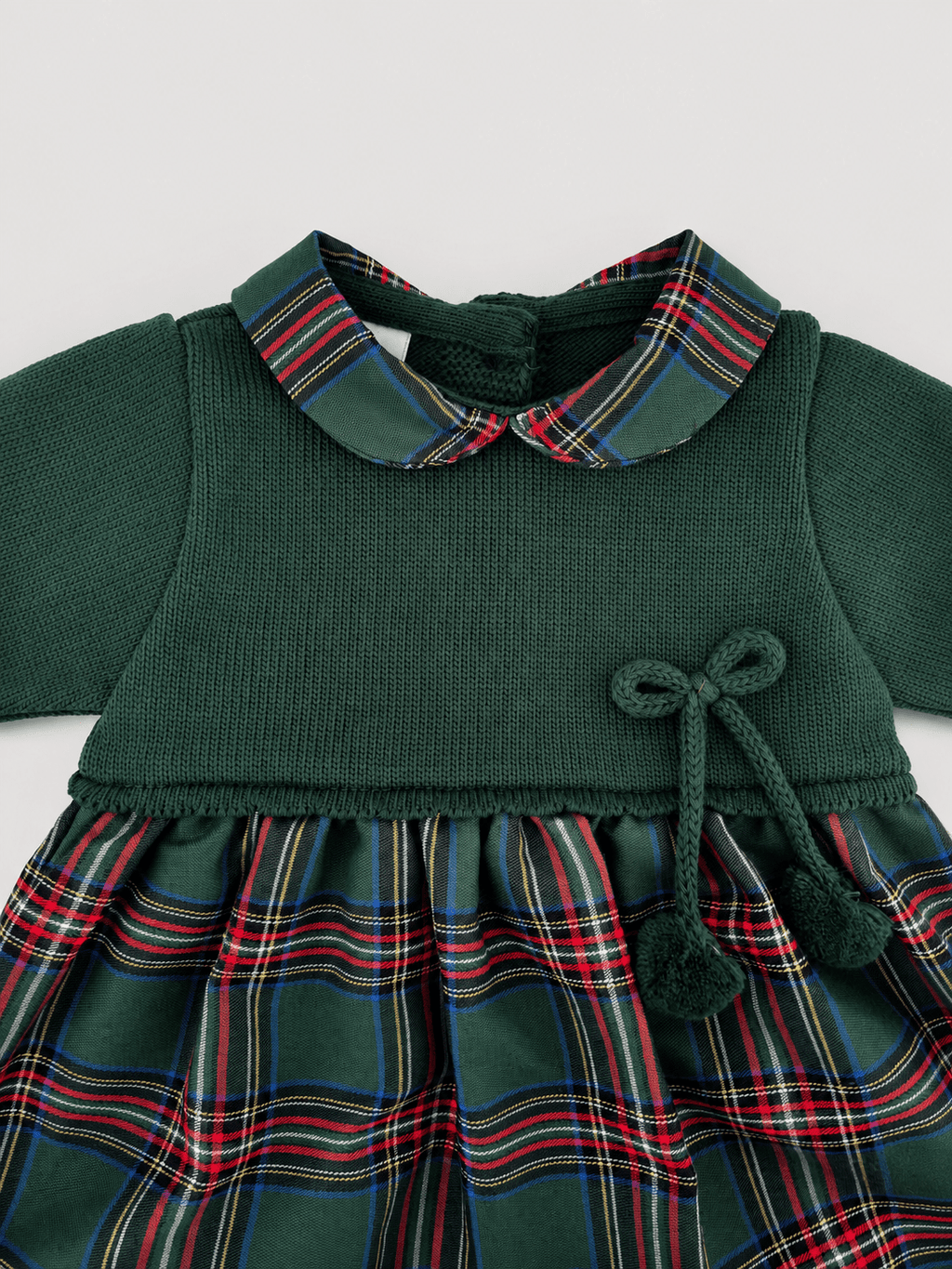 Green Knit Baby Dress with Plaid Skirt - Mi Nina Kids