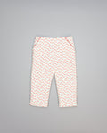Corduroy trousers with cherry print and picot-trim pockets