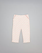 Corduroy trousers with cherry print and picot-trim pockets