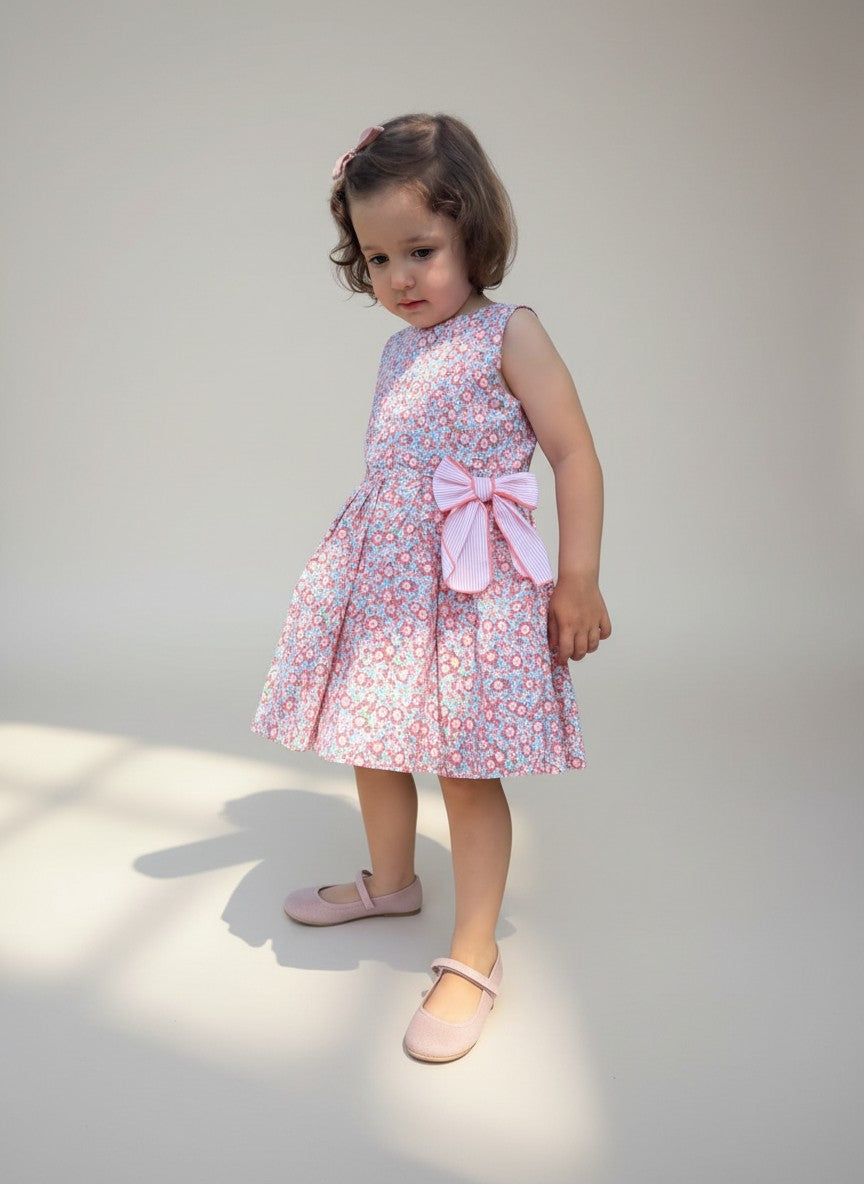 Alessandra Peach Floral Dress With Bow