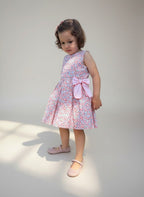 Alessandra Peach Floral Dress With Bow - Mi Nina Kids