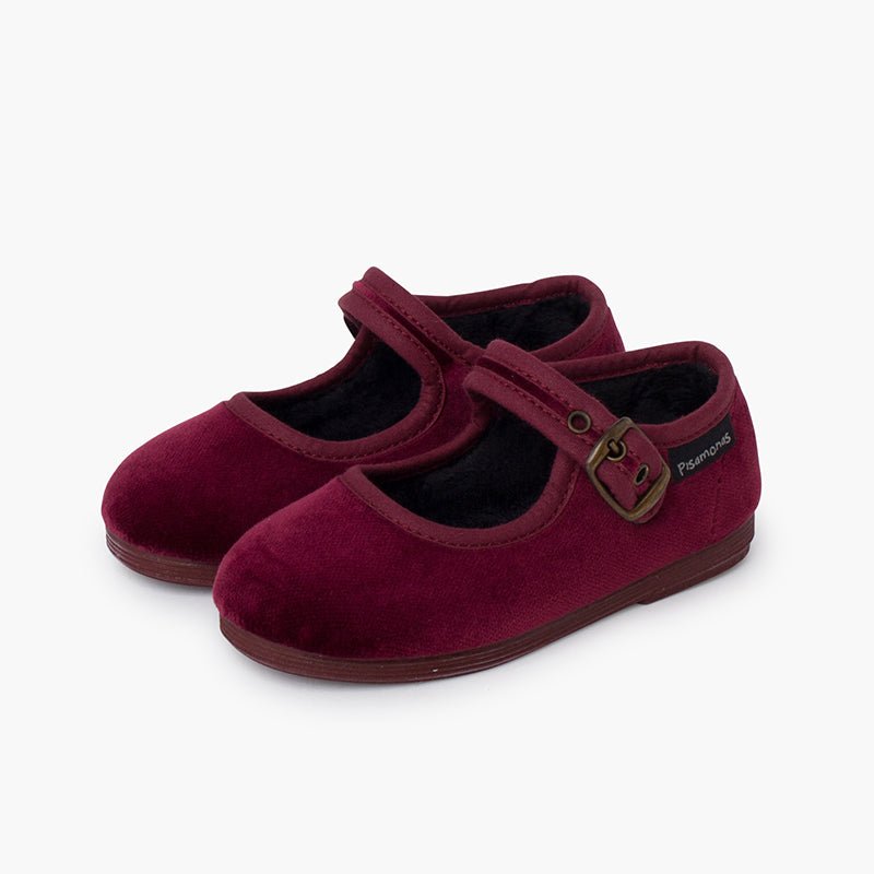 Pisamonas burgundy velvet Mary Jane - Mi Nina Kids