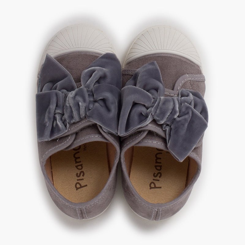 Pisamonas grey velvet bow trainers - Mi Nina Kids
