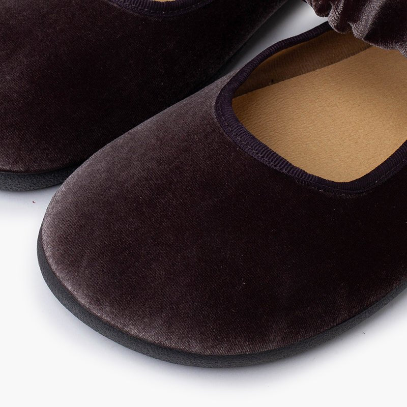 Pisamonas grey velvet barefoot Mary Janes - Mi Nina Kids