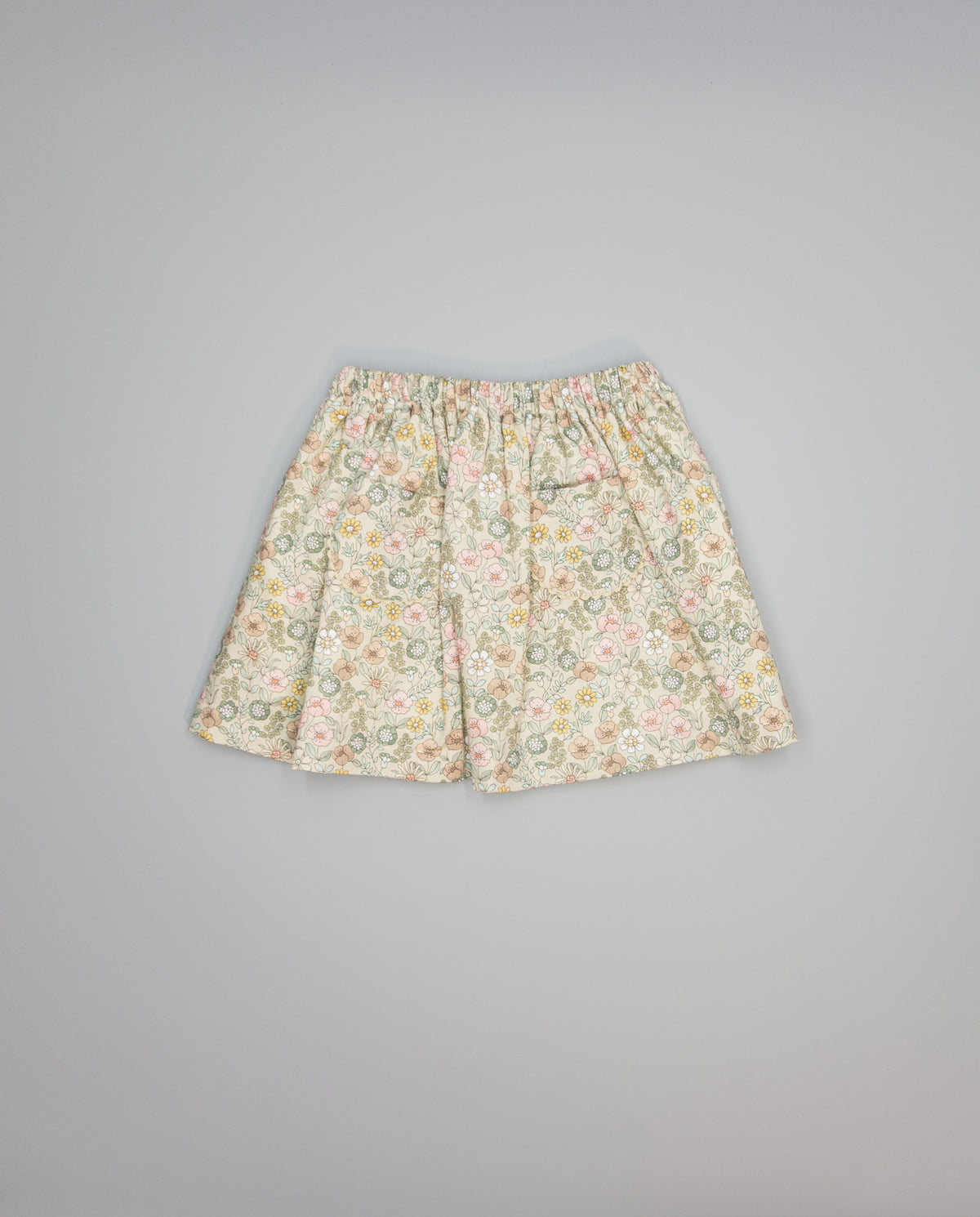 Beige floral viella gathered skirt with pockets trimmed in beige piping - Mi Nina Kids