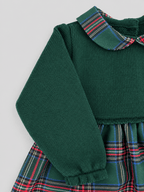 Green Knit Baby Dress with Plaid Skirt - Mi Nina Kids