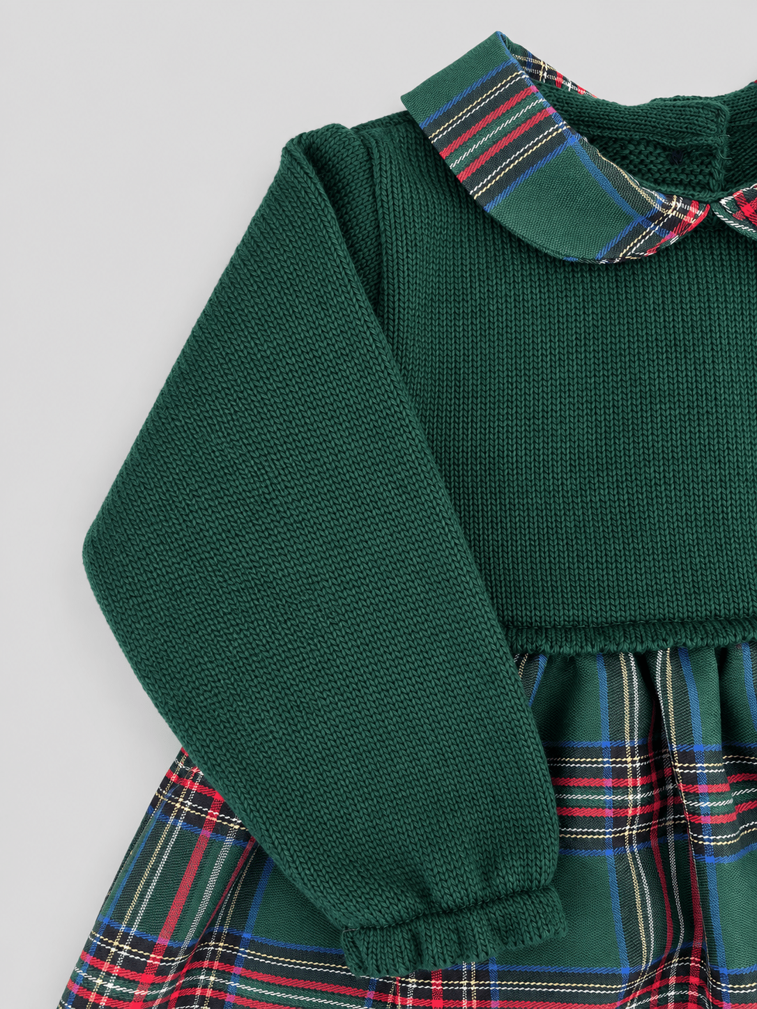 Green Knit Baby Dress with Plaid Skirt - Mi Nina Kids
