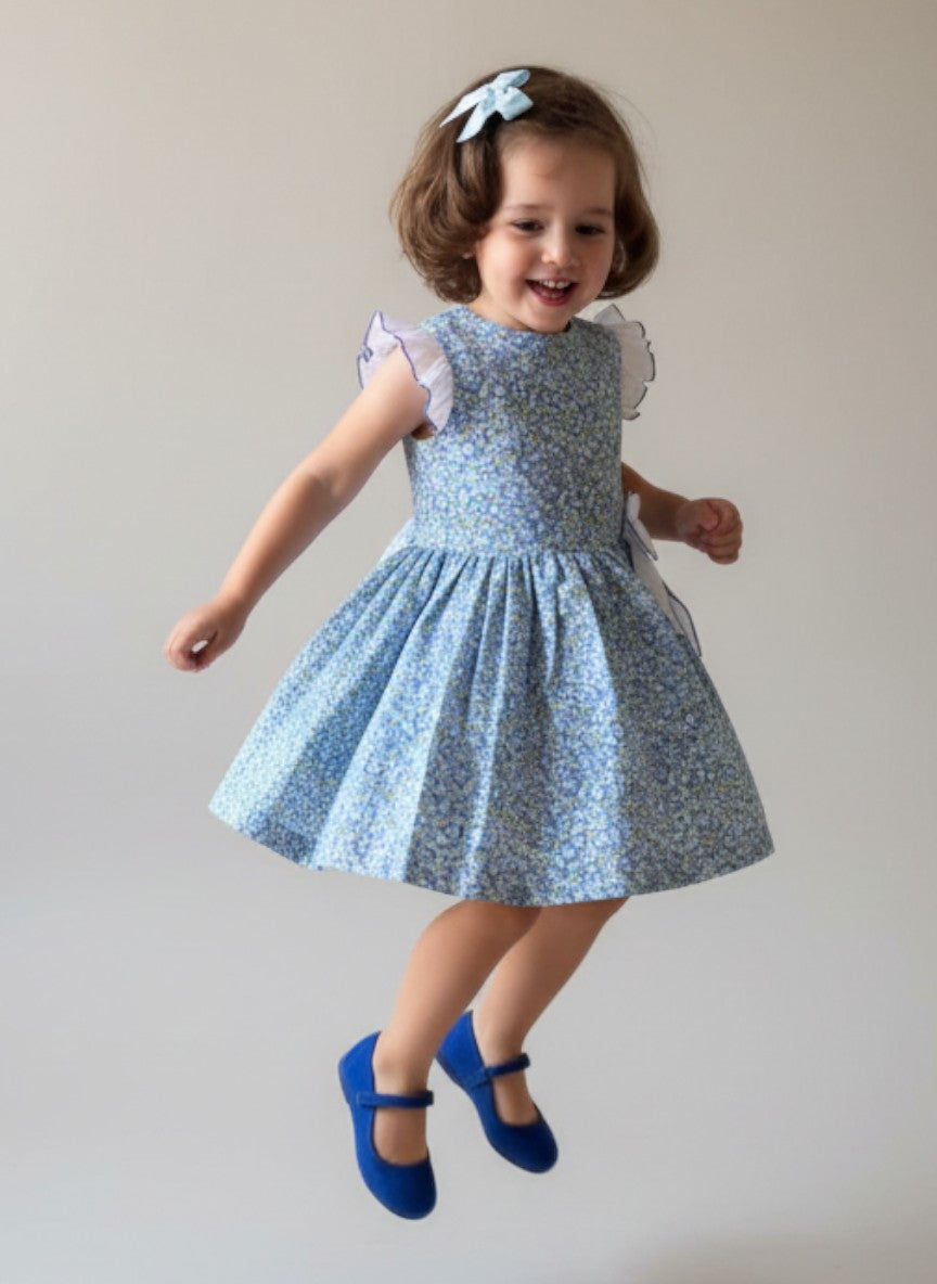 Alessandra Blue Floral Dress With Bow