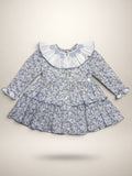 Sofia Blue Smocked Dress With Floral Print