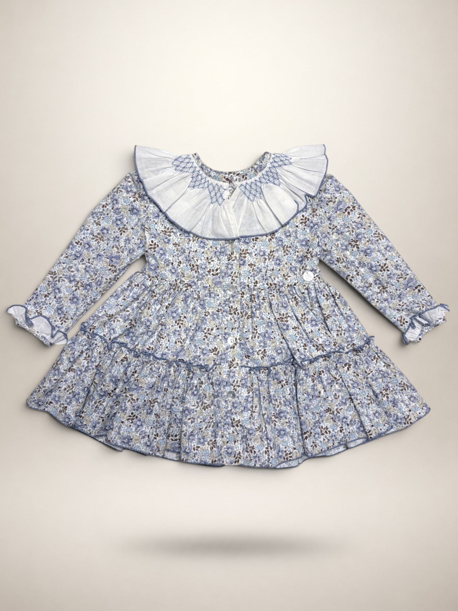 Sofia Blue Smocked Dress With Floral Print
