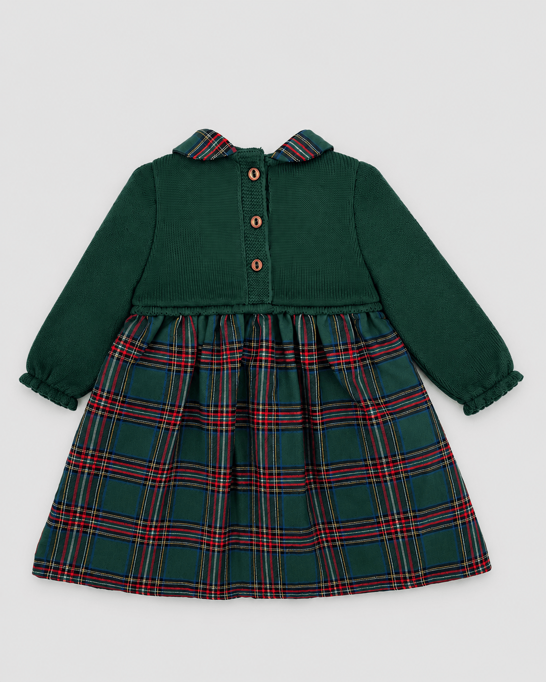 Green Knit Baby Dress with Plaid Skirt - Mi Nina Kids