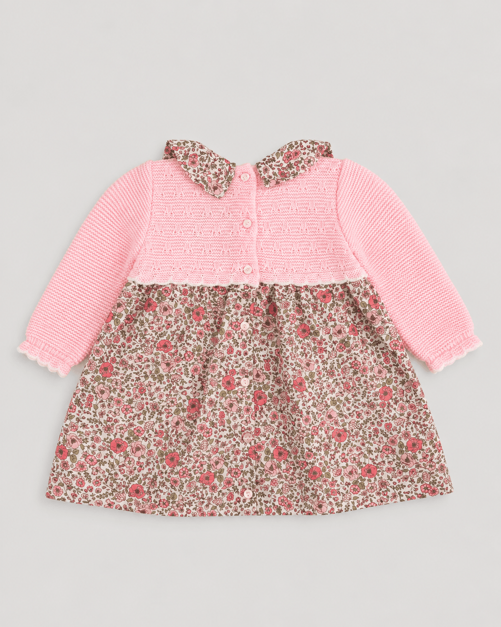 Pink Knit Baby Dress with Floral Skirt - Mi Nina Kids