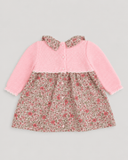 Pink Knit Baby Dress with Floral Skirt - Mi Nina Kids