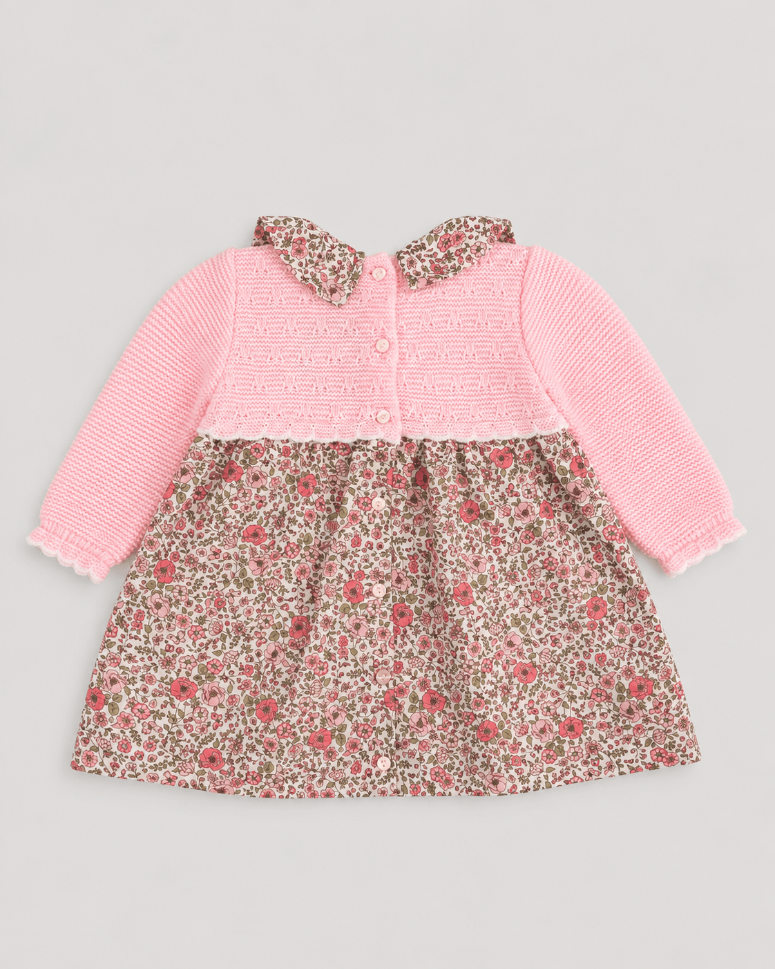 Pink Knit Baby Dress with Floral Skirt - Mi Nina Kids